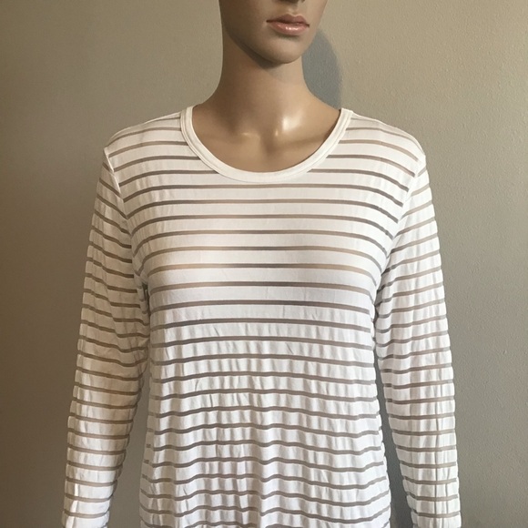 Aritzia Wilfred Free Marikka White Sheer Stripe Long Sleeve Top Size S - Picture 3 of 9
